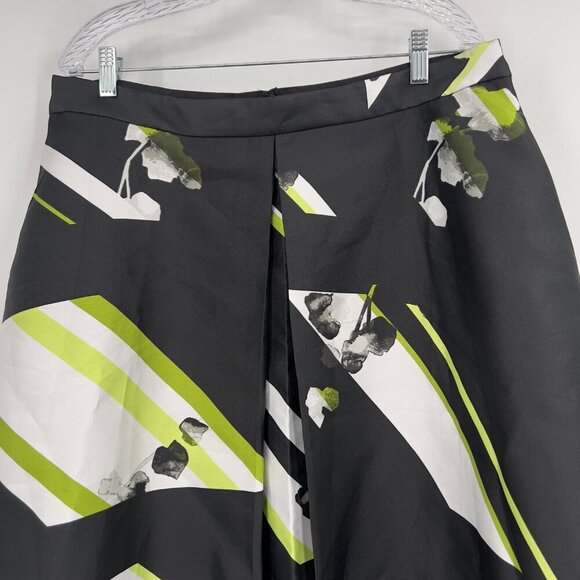 Lane Bryant Plus A-Line Pleated Midi Skirt Black White Green Abstract Floral 18 - Picture 2 of 9